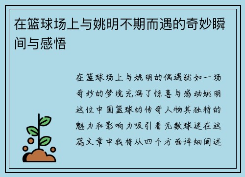 在篮球场上与姚明不期而遇的奇妙瞬间与感悟